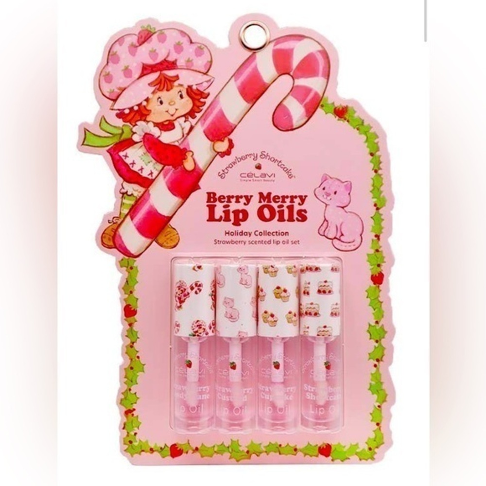 Strawberry Shortcake LIP OIL- Berry Merry Flavored Lip Oils Holiday Set NWT